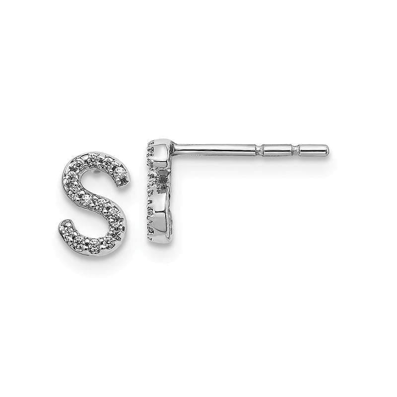 14k White Gold Diamond Initial S Earrings - Seattle Gold Grillz