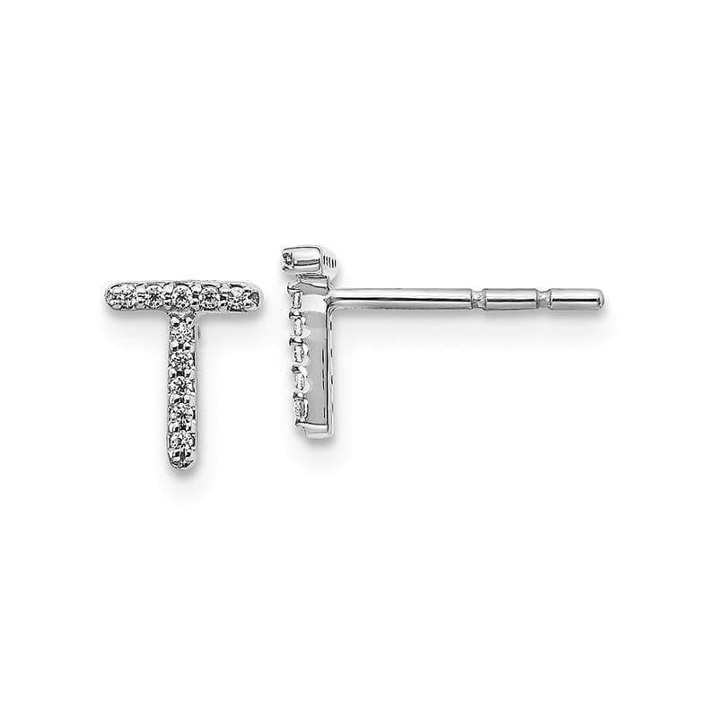 14k White Gold Diamond Initial T Earrings - Seattle Gold Grillz