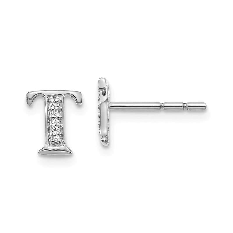 14k White Gold Diamond Initial T Earrings - Seattle Gold Grillz