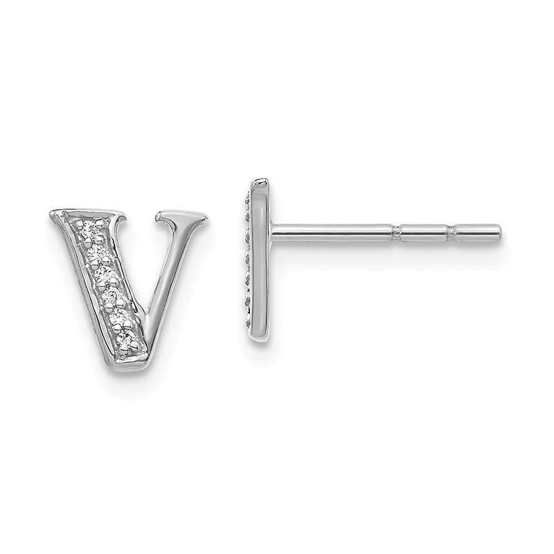 14k White Gold Diamond Initial V Earrings - Seattle Gold Grillz