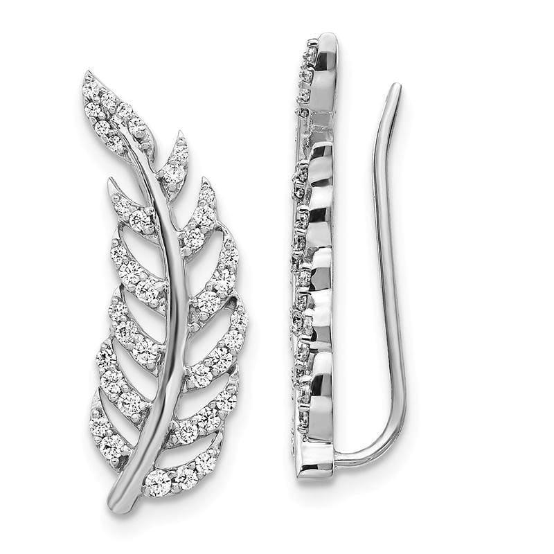 14k White Gold Diamond Leaf Earrings - Seattle Gold Grillz