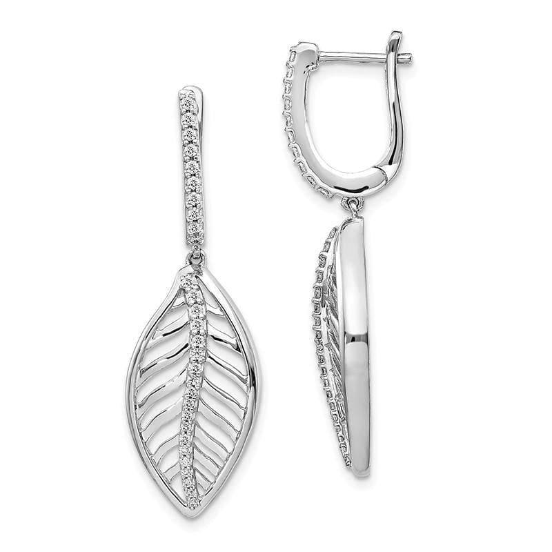 14k White Gold Diamond Leaf Leverback Earrings - Seattle Gold Grillz