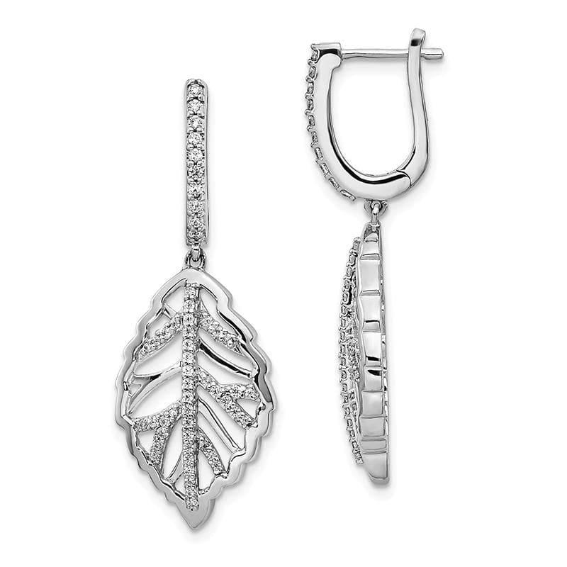 14k White Gold Diamond Leaf Leverback Earrings - Seattle Gold Grillz