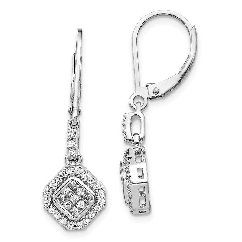 14K White Gold Diamond Leverback Earrings - Seattle Gold Grillz