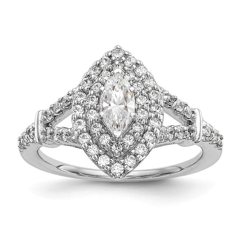 14K White Gold Diamond Marquise Semi-Mount Double Halo Engagement Ring - Seattle Gold Grillz