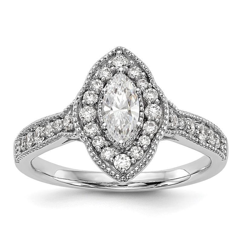 14K White Gold Diamond Marquise Semi-Mount Halo Engagement Ring - Seattle Gold Grillz