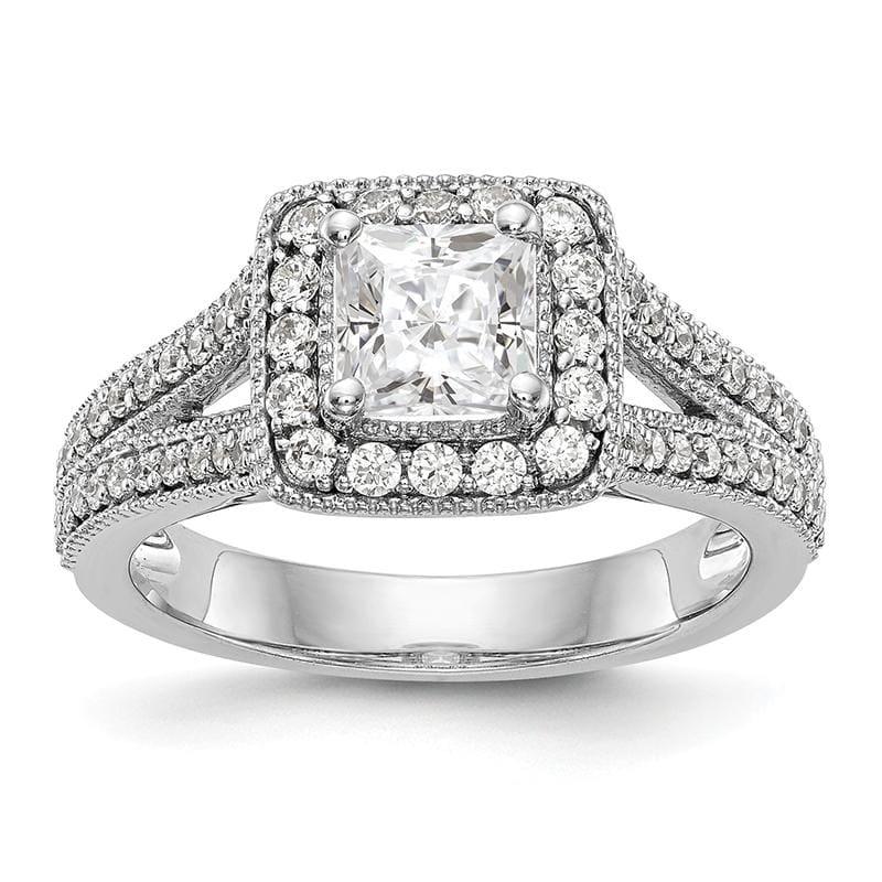 14K White Gold Diamond Princess Semi-Mount Cushion Halo Engagement Ring - Seattle Gold Grillz