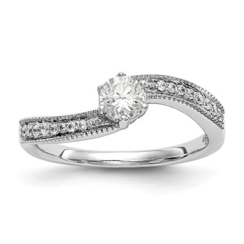 14k White Gold Diamond Round Semi-mount By-Pass Engagement Ring - Seattle Gold Grillz
