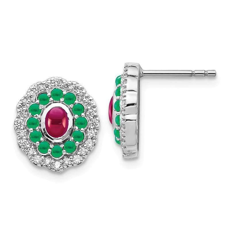 14k White Gold Diamond Ruby & Emerald Earrings - Seattle Gold Grillz