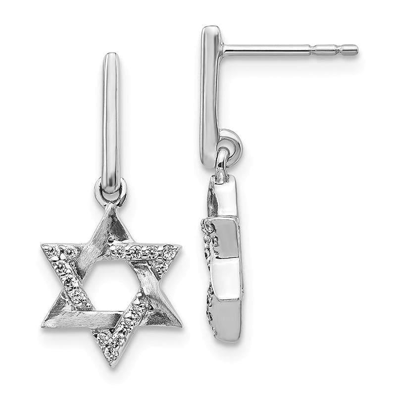 14k White Gold Diamond Star of David Dangle Earrings - Seattle Gold Grillz