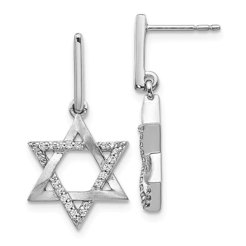 14k White Gold Diamond Star of David Dangle Earrings - Seattle Gold Grillz