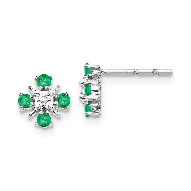 14k White Gold Emerald & Diamond Post Earrings - Seattle Gold Grillz