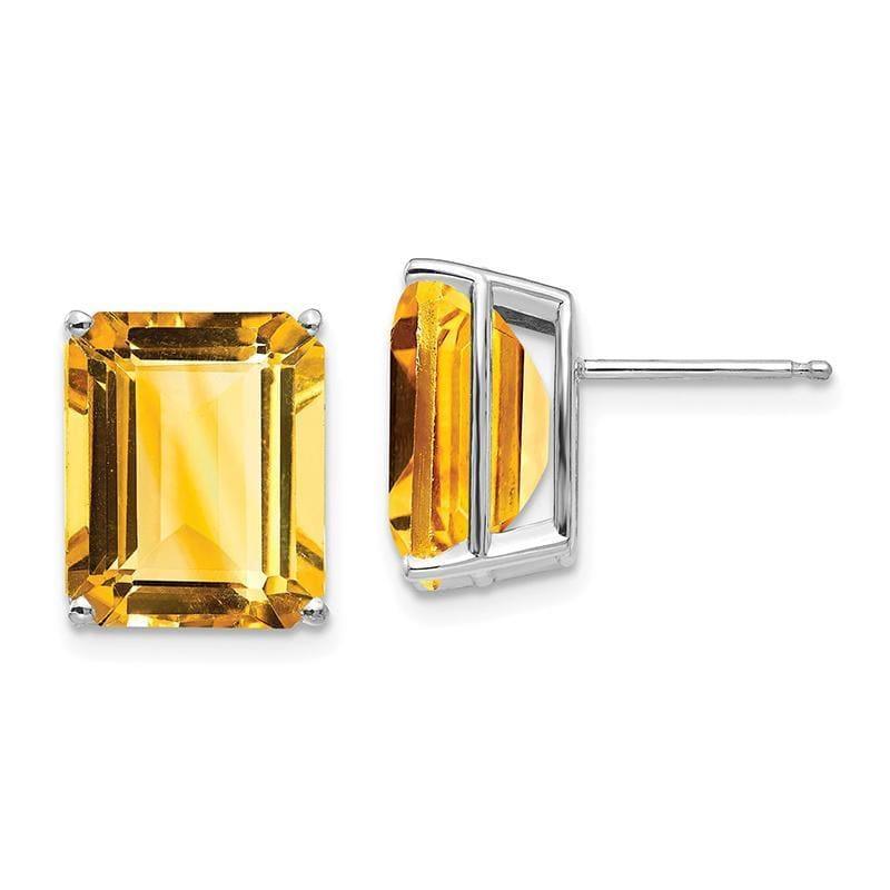 14k White Gold Emerald Cut Citrine Stud Earrings - Seattle Gold Grillz