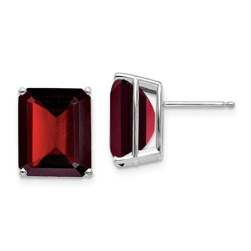 14k White Gold Emerald Cut Garnet Stud Earrings - Seattle Gold Grillz