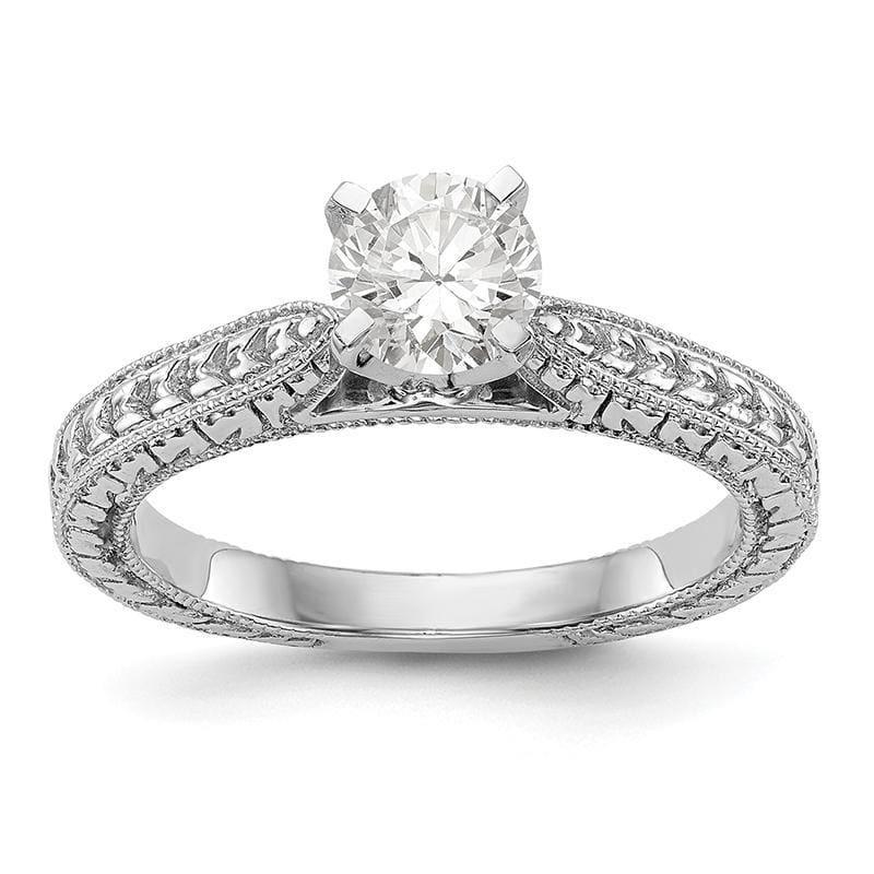 14k White Gold Etched Peg Set Solitaire Engagement Ring Mounting - Seattle Gold Grillz