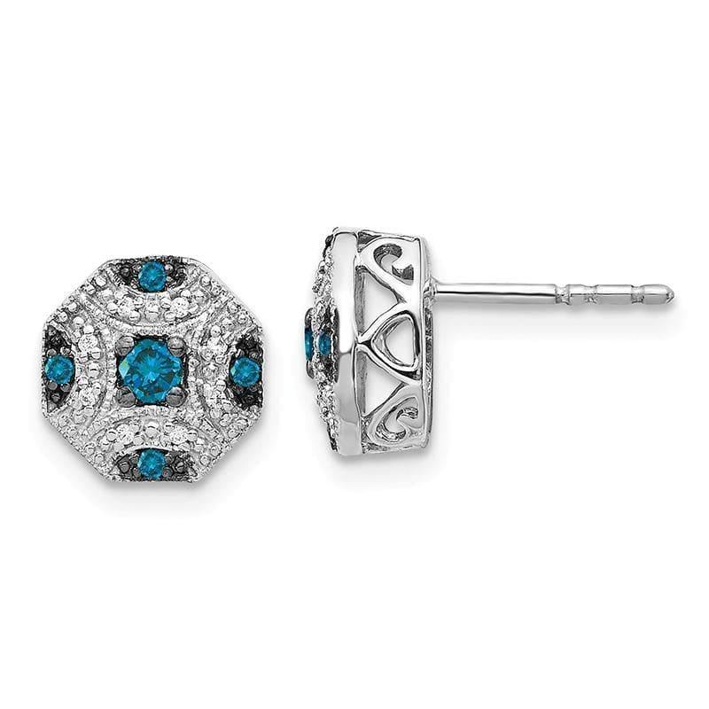 14k White Gold Fancy White & Blue Diamond Post Earrings - Seattle Gold Grillz