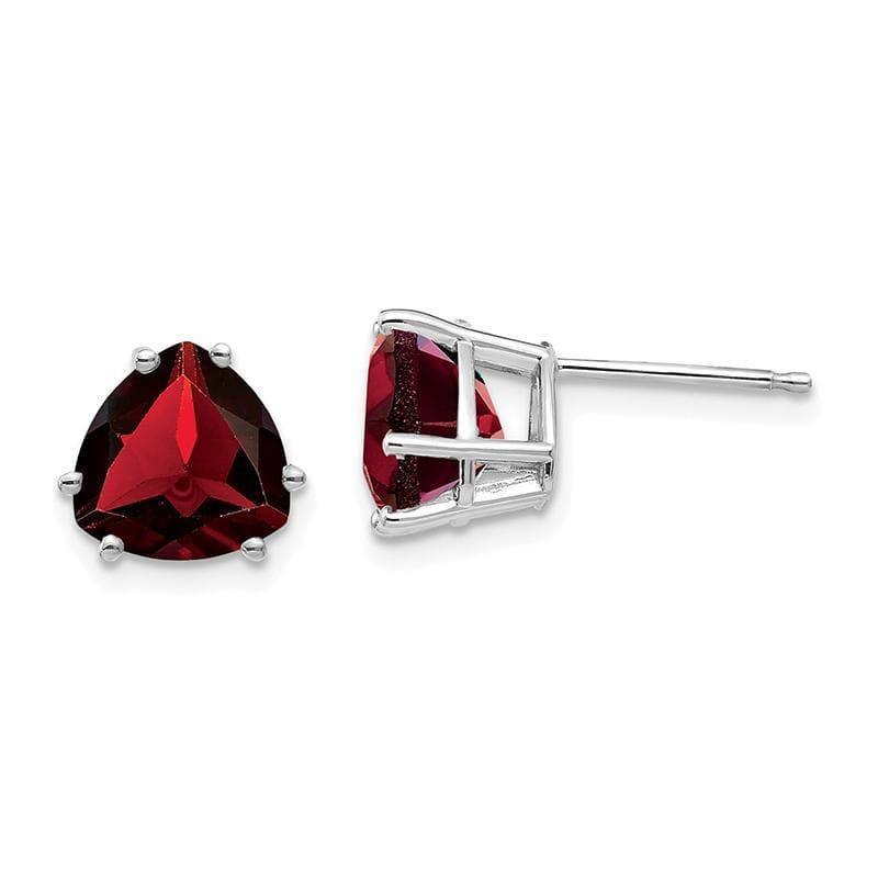 14k White Gold Garnet Trillion Stud Earrings - Seattle Gold Grillz