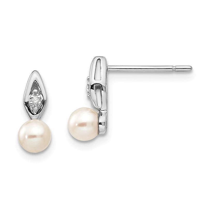 14k White Gold Genuine FW Cultured Pearl Diamond Earring - Seattle Gold Grillz