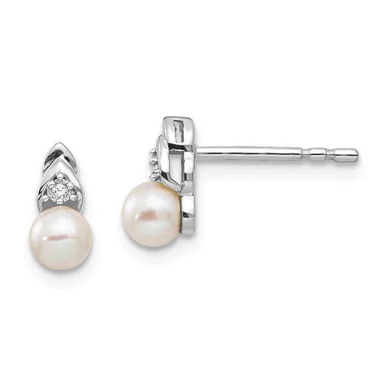 14k White Gold Genuine FW Cultured Pearl Diamond Earring - Seattle Gold Grillz