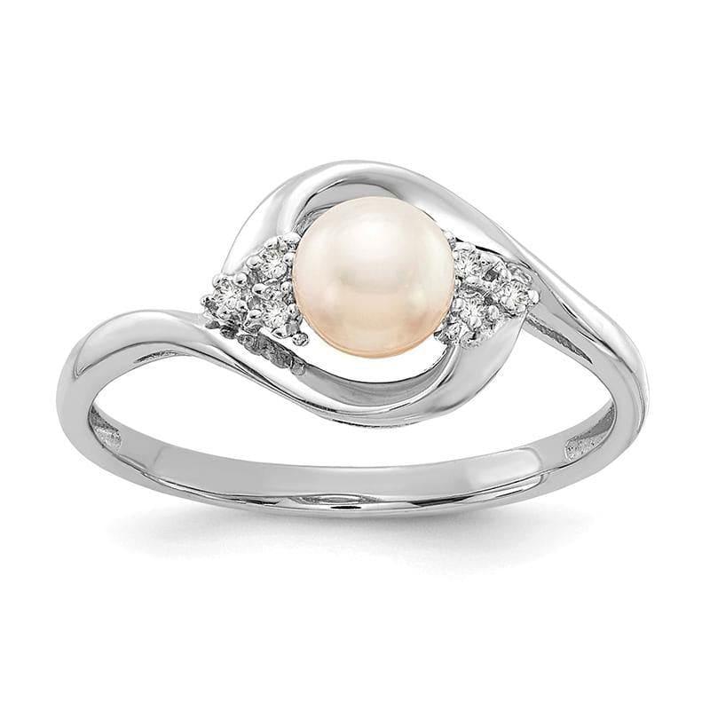 14k White Gold Genuine FW Cultured Pearl Diamond Ring - Seattle Gold Grillz