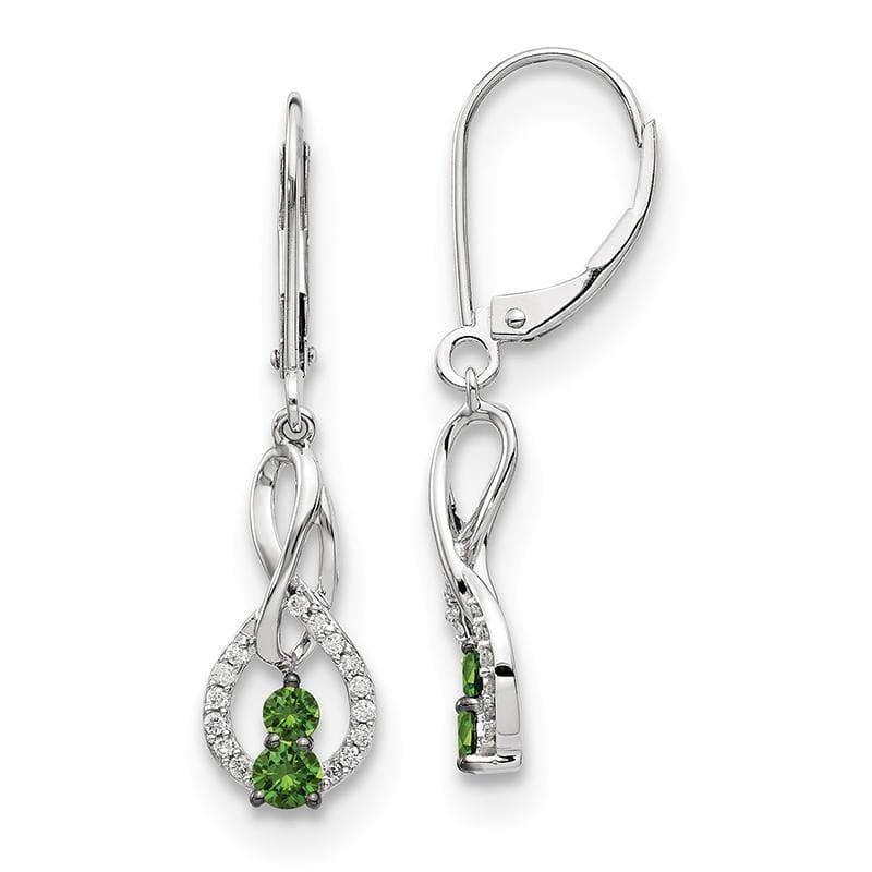 14k White Gold Green-White Diamond Leverback Earrings - Seattle Gold Grillz