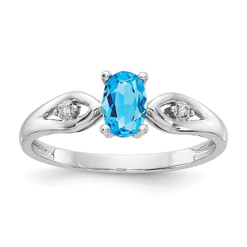 14k White Gold Oval Blue Topaz Diamond Ring - Seattle Gold Grillz