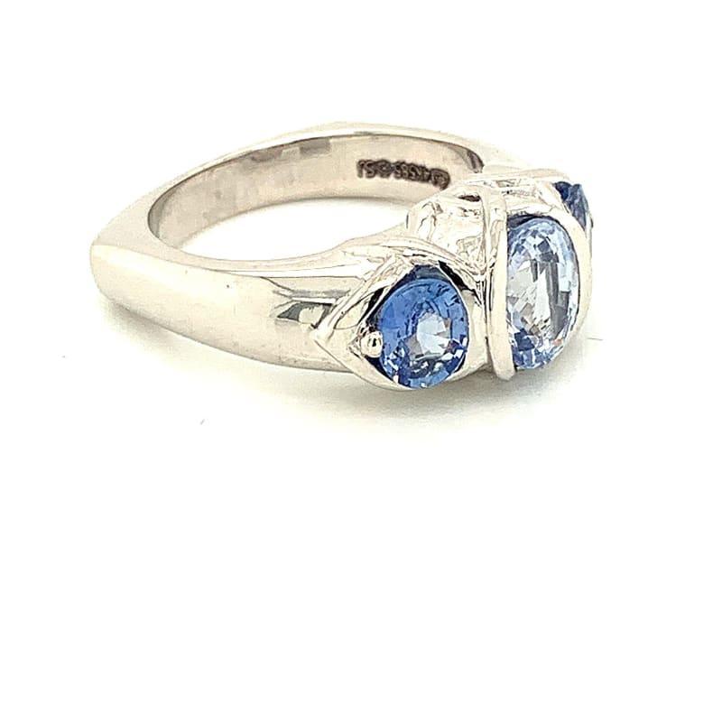 14k White Gold Oval White & Blue Sapphire Ring - Seattle Gold Grillz
