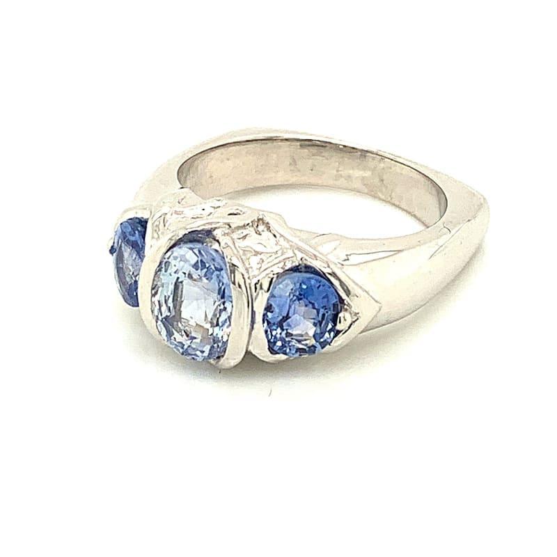 14k White Gold Oval White & Blue Sapphire Ring - Seattle Gold Grillz
