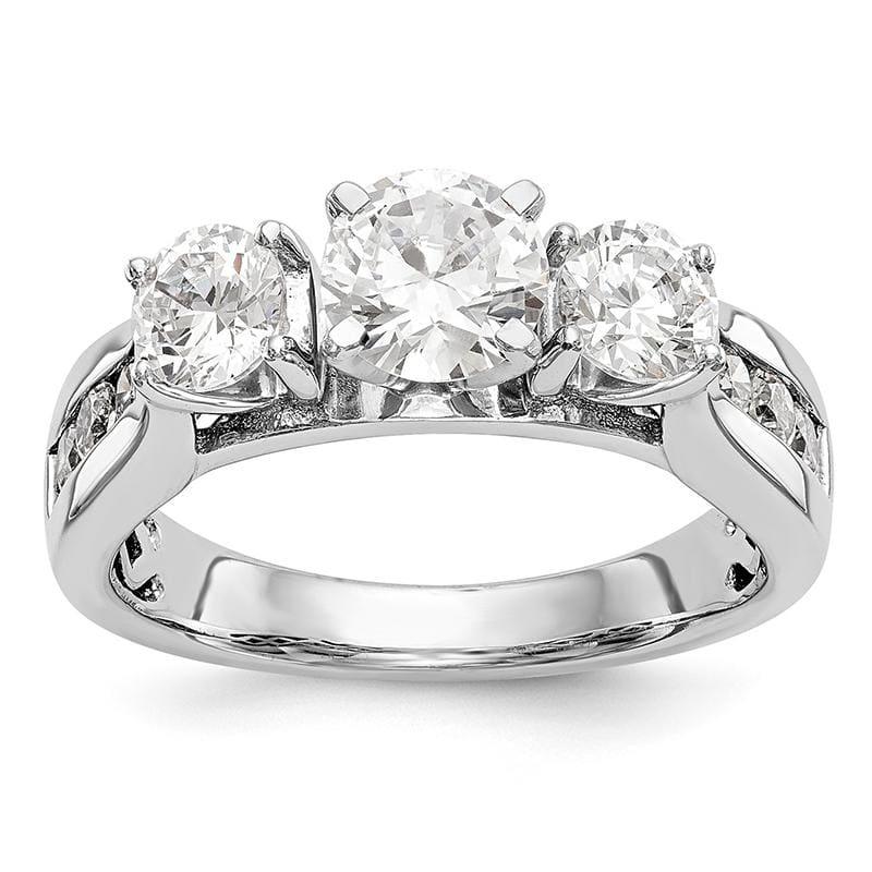 14K White Gold Peg Set 3-Stone Diamond Semi-Mount Engagement Ring - Seattle Gold Grillz