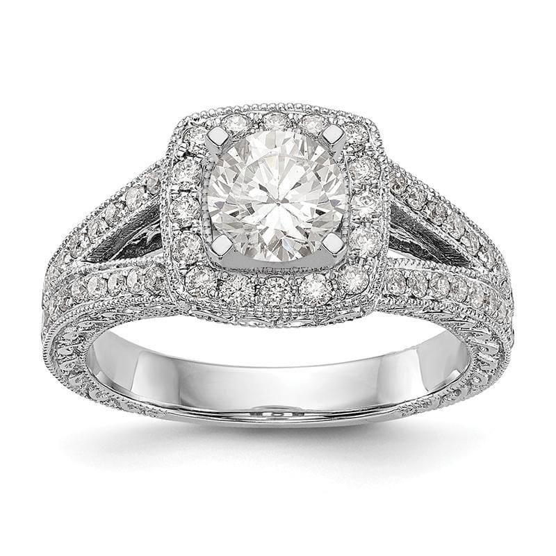 14K White Gold Peg Set Diamond Semi-Mount Cushion Halo Engagement Ring - Seattle Gold Grillz