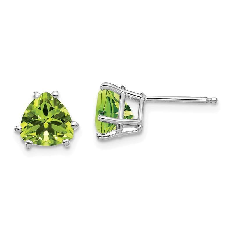 14k White Gold Peridot Trillion Stud Earrings 2 - Seattle Gold Grillz