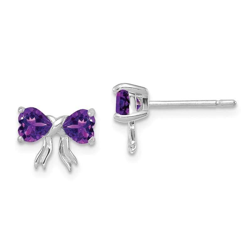 14k White Gold Polished Amethyst Bow Post Earrings - Seattle Gold Grillz