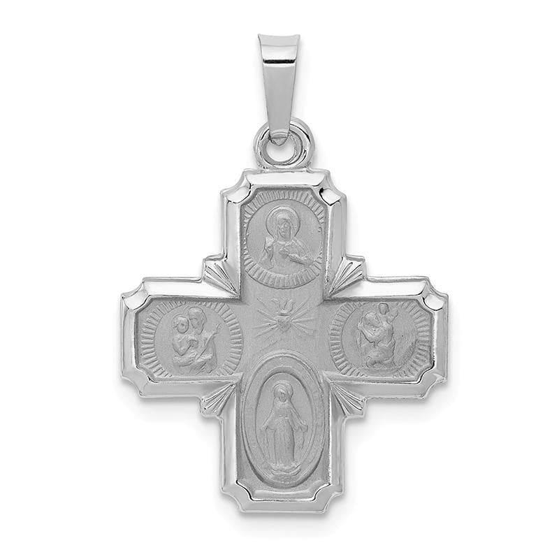 14k White Gold Polished and Satin Four Way Medal Pendant - Seattle Gold Grillz