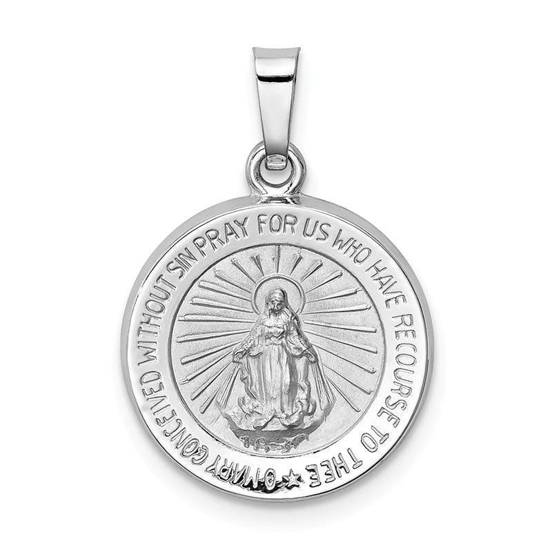 14k White Gold Polished and Satin Miraculous Medal Pendant 1 - Seattle Gold Grillz