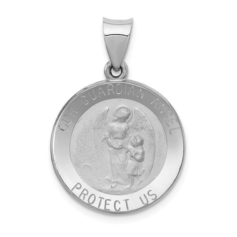 14k White Gold Polished and Satin Our Guardian Angel Medal Pendant - Seattle Gold Grillz