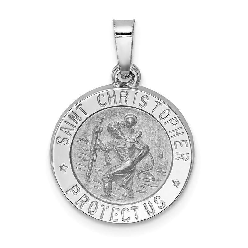 14k White Gold Polished and Satin St. Christopher Medal Pendant 1 - Seattle Gold Grillz