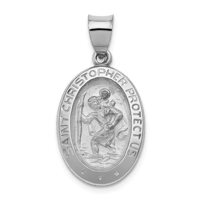 14k White Gold Polished and Satin St. Christopher Medal Pendant 2 - Seattle Gold Grillz