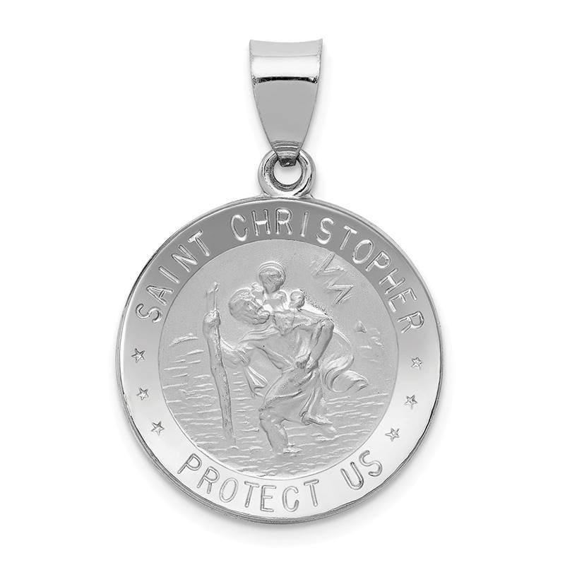 14k White Gold Polished and Satin St. Christopher Medal Pendant 3 - Seattle Gold Grillz