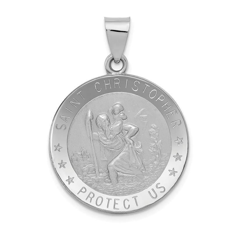 14k White Gold Polished and Satin St. Christopher Medal Pendant 5 - Seattle Gold Grillz