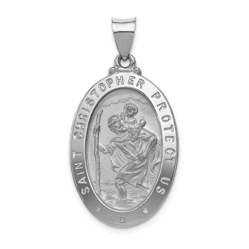 14k White Gold Polished and Satin St. Christopher Medal Pendant 6 - Seattle Gold Grillz