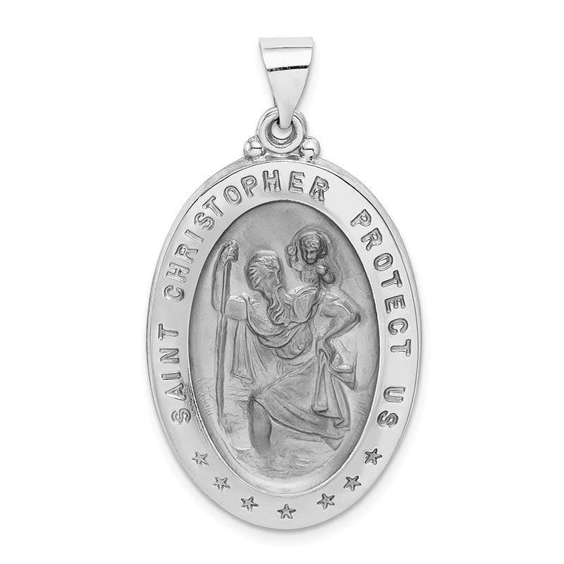 14k White Gold Polished and Satin St. Christopher Medal Pendant 7 - Seattle Gold Grillz
