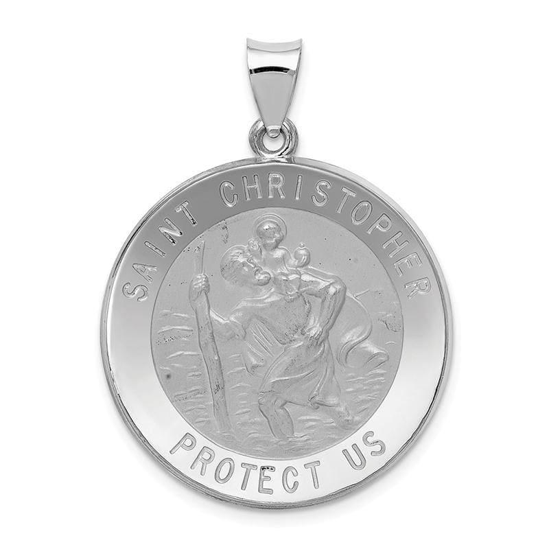 14k White Gold Polished and Satin St. Christopher Medal Pendant 8 - Seattle Gold Grillz