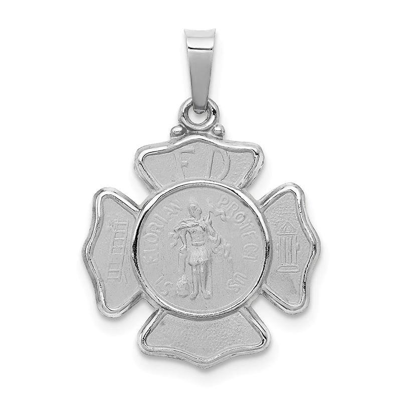 14k White Gold Polished and Satin St. Florian Badge Pendant - Seattle Gold Grillz