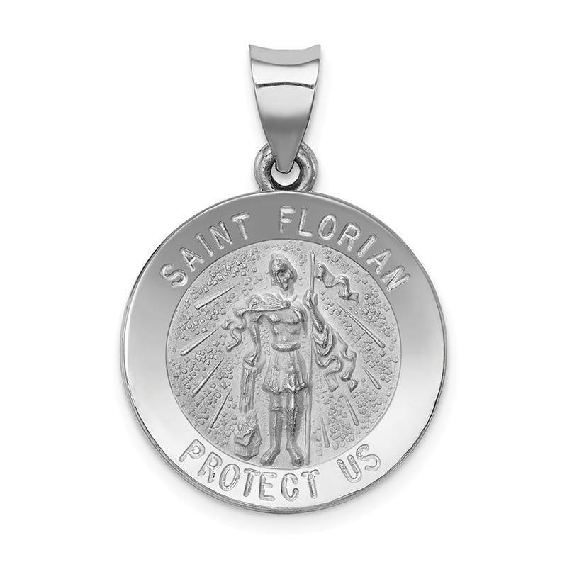 14k White Gold Polished and Satin St. Florian Medal Pendant - Seattle Gold Grillz