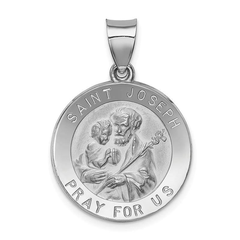 14k White Gold Polished and Satin St. Joseph Medal Pendant - Seattle Gold Grillz