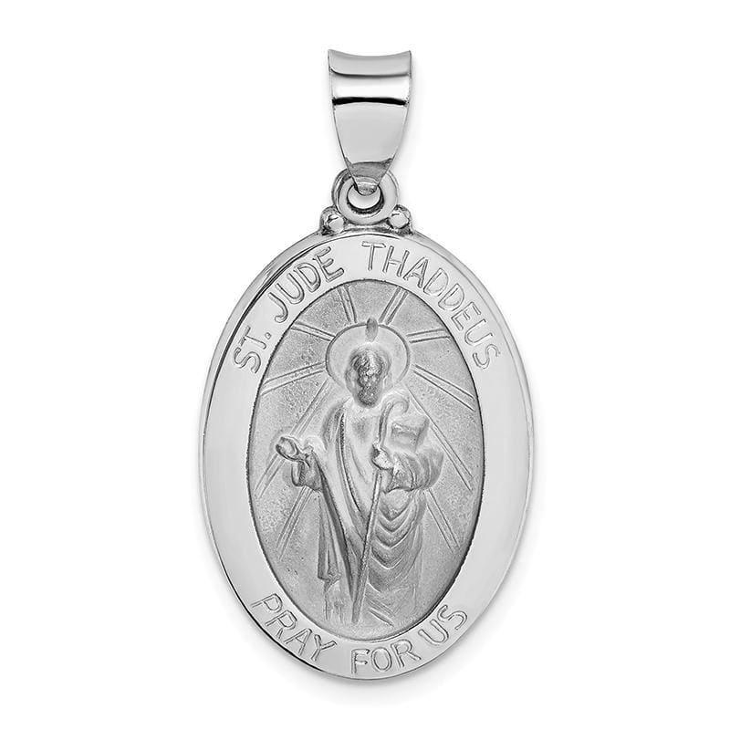 14k White Gold Polished and Satin St. Jude Thaddeus Medal Pendant - Seattle Gold Grillz