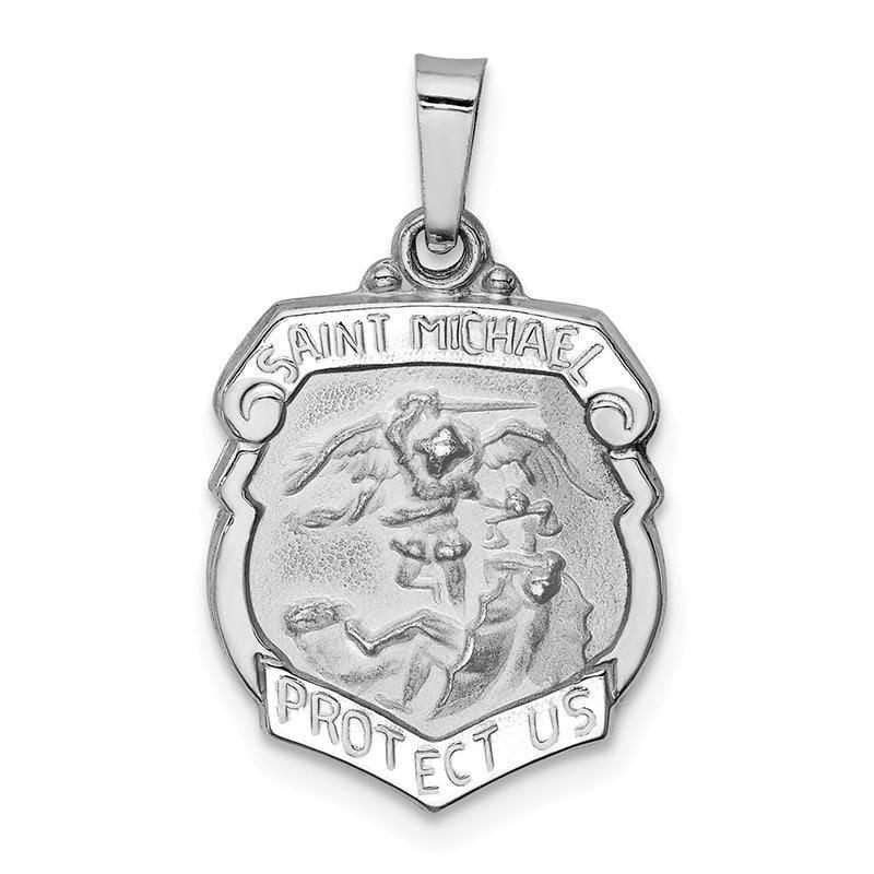 14k White Gold Polished and Satin St. Michael Medal Pendant - Seattle Gold Grillz