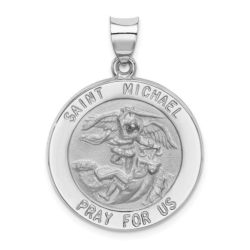 14k White Gold Polished and Satin St. Michael Medal Pendant - Seattle Gold Grillz