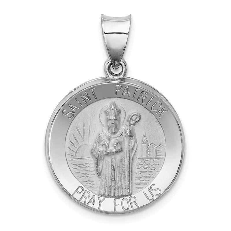 14k White Gold Polished and Satin St. Patrick Medal Pendant - Seattle Gold Grillz