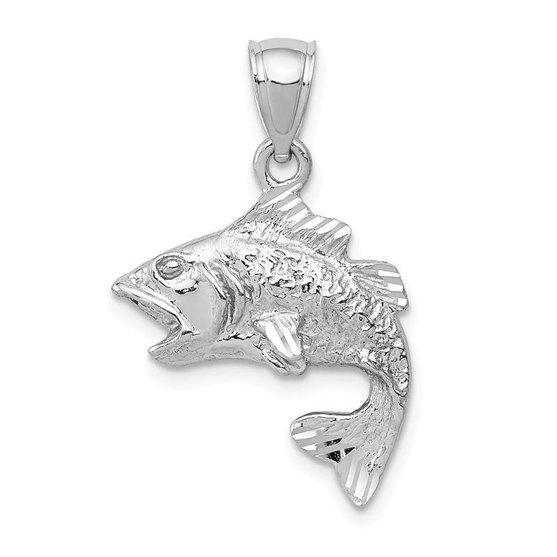14k White Gold Polished & Textured Bass Pendant - Seattle Gold Grillz